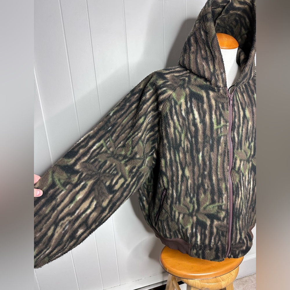 Vintage Cabelas 80’s Tree Bark Camo Full Zip Fleece Jacket w/ Hood - Picture 9 of 12